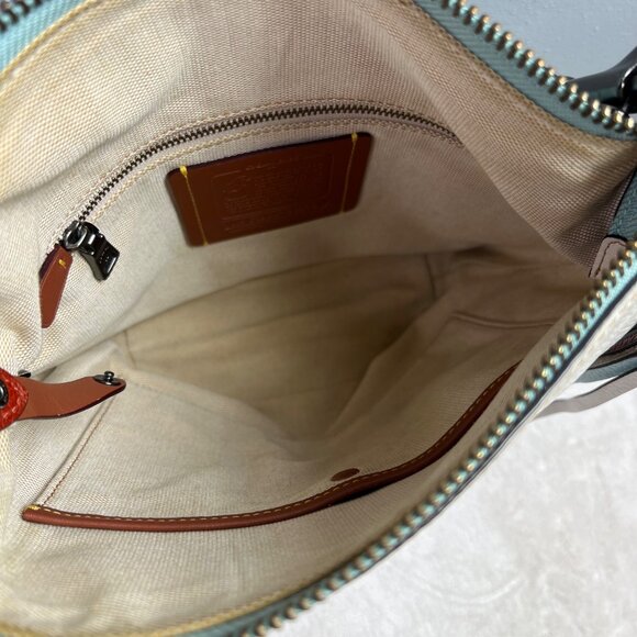 Coach Duffle 20 Colorblock Pebbled Leather Bucket Bag Blue Cream Crossbody 29260 - Picture 9 of 12